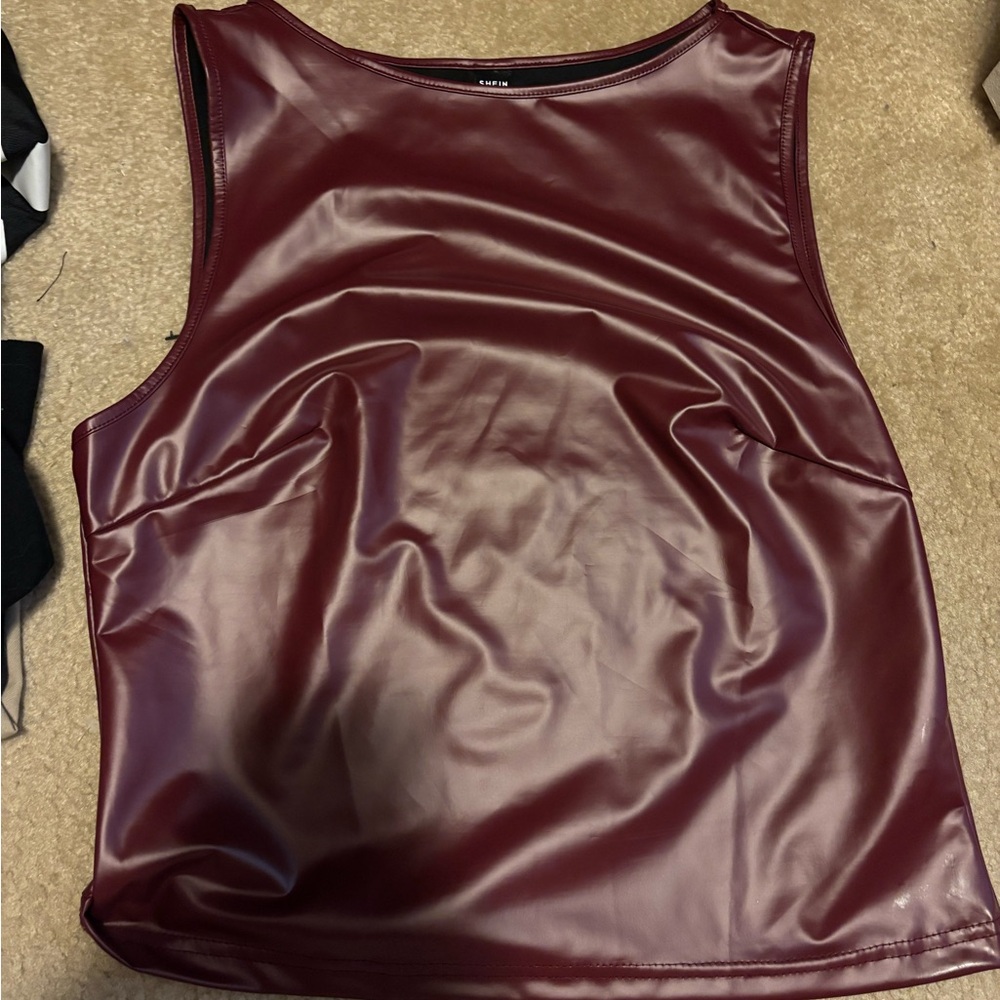 SHEIN Burgundy Faux Leather Tank Top
